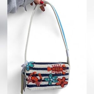 Blue Striped Nautical Crab lobster starfish whale beaded bag made in india